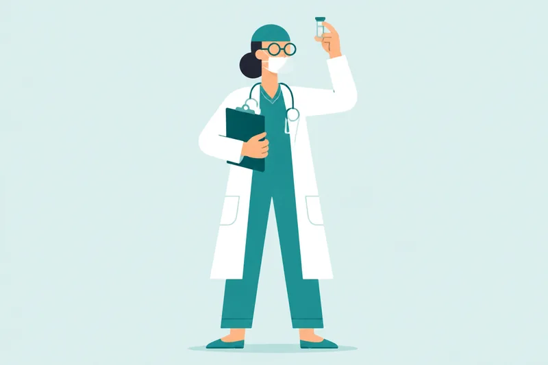 Illustration of a pharmacist inspecting a medicine vial