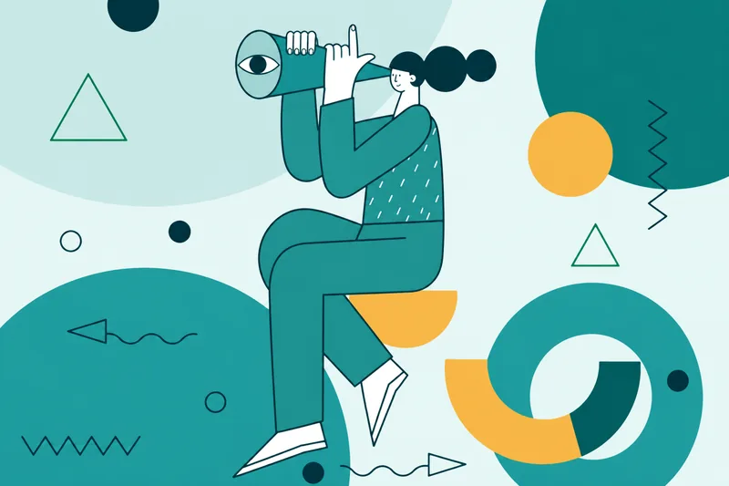 Illustration of a person looking through a telescope with an eye motif